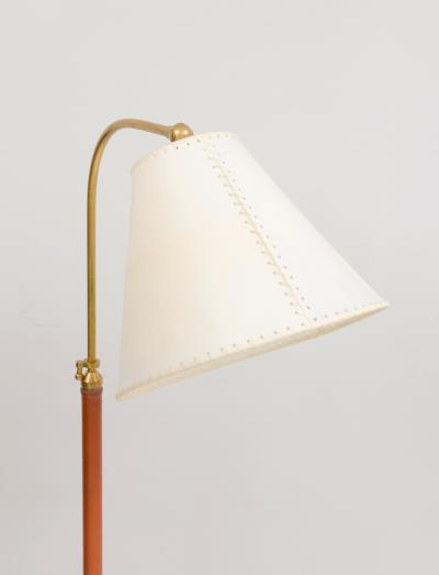 Jacques Adnet Mid Century Brass and Hand Stitched Leather Floor Lamp