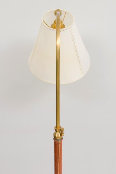 Jacques Adnet Mid Century Brass and Hand Stitched Leather Floor Lamp