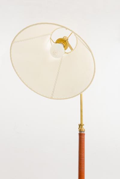 Jacques Adnet Mid Century Brass and Hand Stitched Leather Floor Lamp