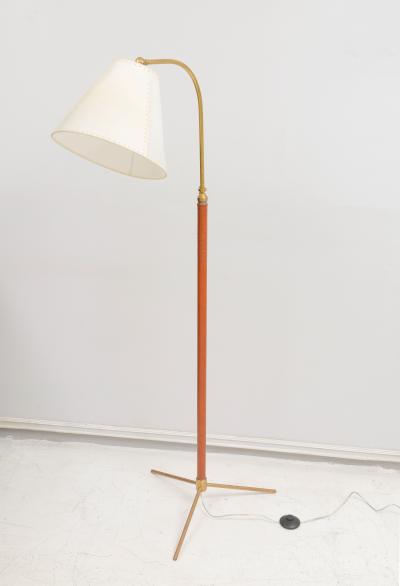 Jacques Adnet Mid Century Brass and Hand Stitched Leather Floor Lamp