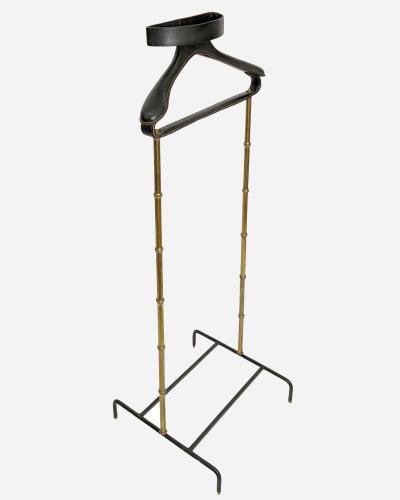 Jacques Adnet Night valet in turned brass and black leather by J Adnet France circa 1950