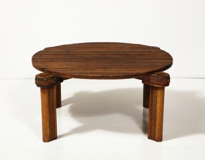 Jacques Adnet Oak and Leather Round Coffee Table by Jacques Adnet France Mid 20th Century