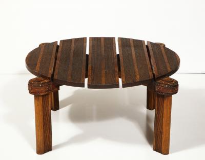 Jacques Adnet Oak and Leather Round Coffee Table by Jacques Adnet France Mid 20th Century