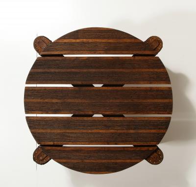 Jacques Adnet Oak and Leather Round Coffee Table by Jacques Adnet France Mid 20th Century