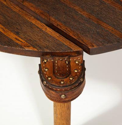 Jacques Adnet Oak and Leather Round Coffee Table by Jacques Adnet France Mid 20th Century