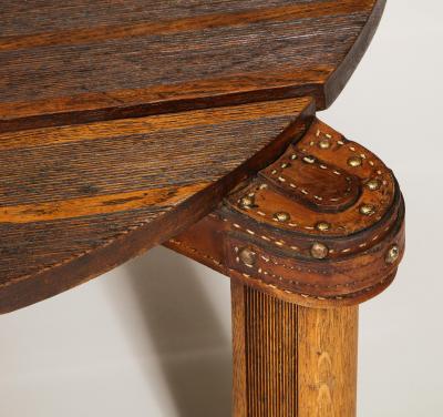 Jacques Adnet Oak and Leather Round Coffee Table by Jacques Adnet France Mid 20th Century