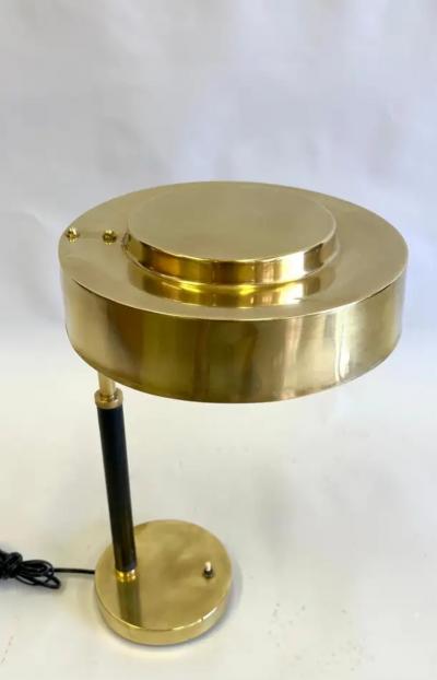 Jacques Adnet Pair French Midcentury Art Deco Brass Leather Desk Table Lamps Jacques Adnet