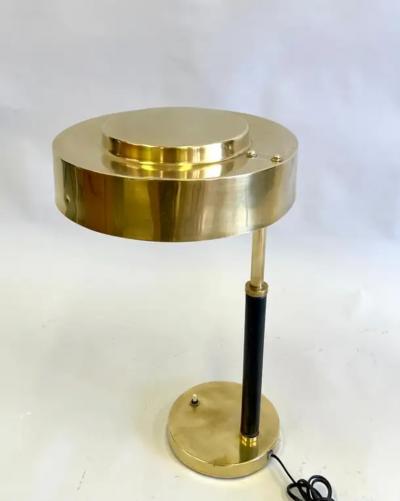 Jacques Adnet Pair French Midcentury Art Deco Brass Leather Desk Table Lamps Jacques Adnet