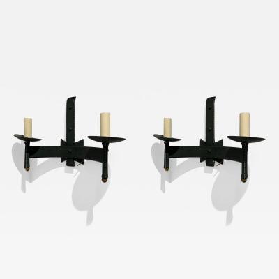 Jacques Adnet Pair of 1950s Stitched Leather Sconces by Jacques Adnet