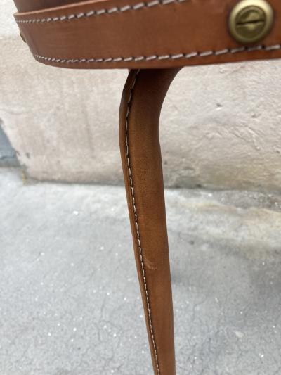 Jacques Adnet Pair of 1950s Stitched Leather stools by Jacques Adnet