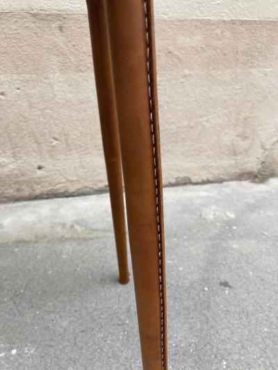 Jacques Adnet Pair of 1950s Stitched Leather stools by Jacques Adnet
