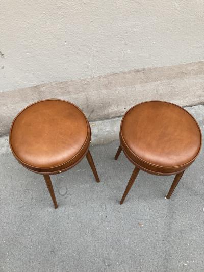 Jacques Adnet Pair of 1950s Stitched Leather stools by Jacques Adnet