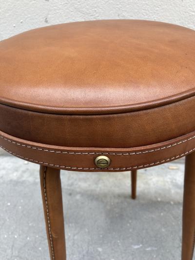 Jacques Adnet Pair of 1950s Stitched Leather stools by Jacques Adnet