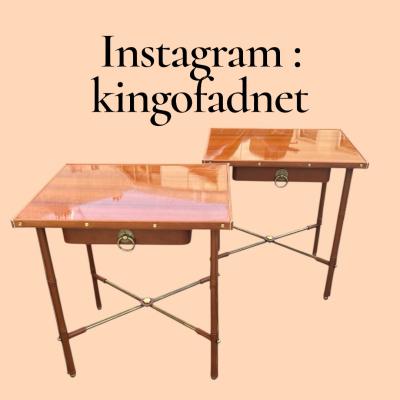 Jacques Adnet Pair of 1950s Stitched leather Side tables by Jacques Adnet