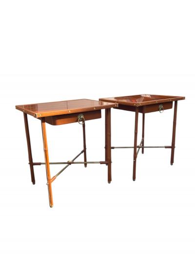 Jacques Adnet Pair of 1950s Stitched leather Side tables by Jacques Adnet