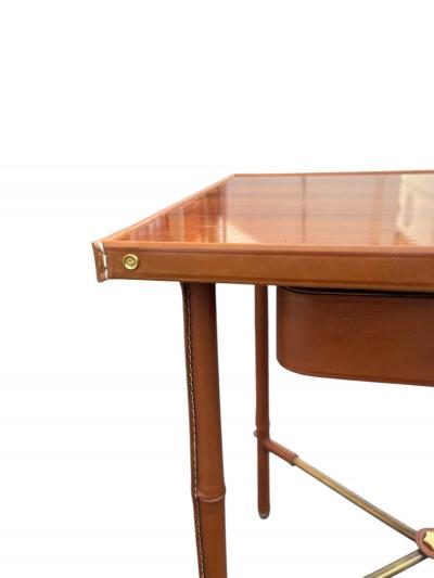 Jacques Adnet Pair of 1950s Stitched leather Side tables by Jacques Adnet