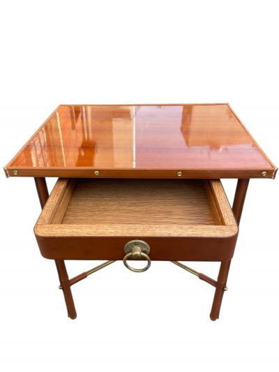 Jacques Adnet Pair of 1950s Stitched leather Side tables by Jacques Adnet