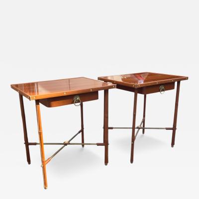 Jacques Adnet Pair of 1950s Stitched leather Side tables by Jacques Adnet