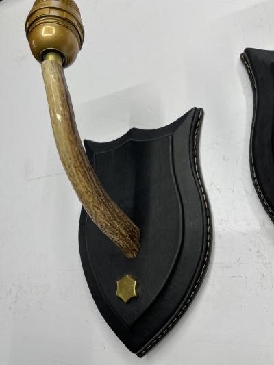 Jacques Adnet Pair of 1950s Stitched leather and deer antler by Jacques Adnet