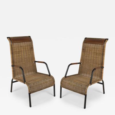 Jacques Adnet Pair of 1950s Stitched leather armchairs by Jacques Adnet