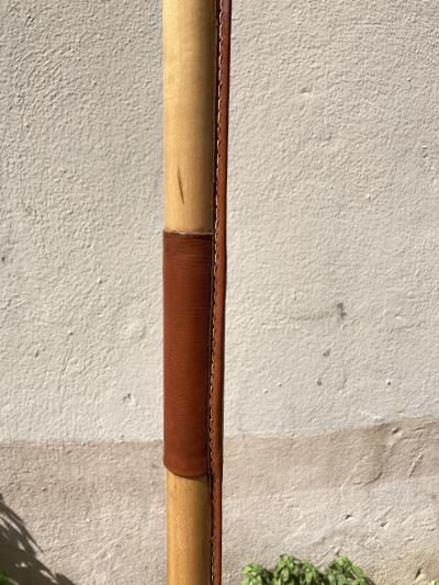 Jacques Adnet Pair of 1950s Stitched leather floor lamps by Jacques Adnet