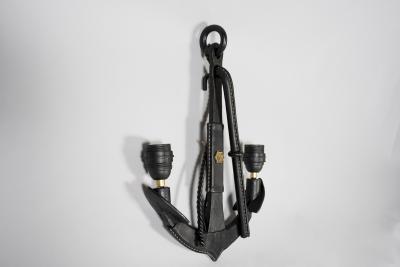 Jacques Adnet Pair of 1950s Stitched leather sconces by Jacques Adnet