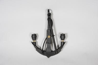Jacques Adnet Pair of 1950s Stitched leather sconces by Jacques Adnet