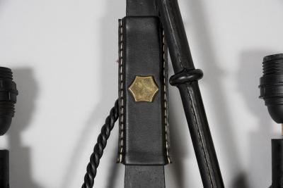 Jacques Adnet Pair of 1950s Stitched leather sconces by Jacques Adnet