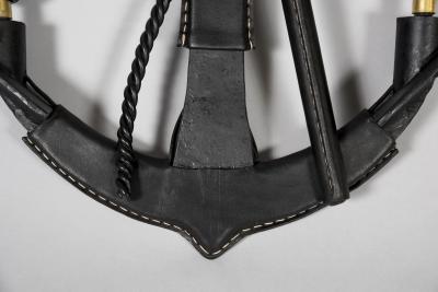 Jacques Adnet Pair of 1950s Stitched leather sconces by Jacques Adnet