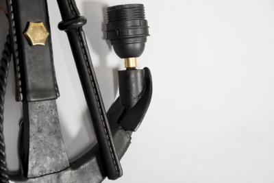 Jacques Adnet Pair of 1950s Stitched leather sconces by Jacques Adnet