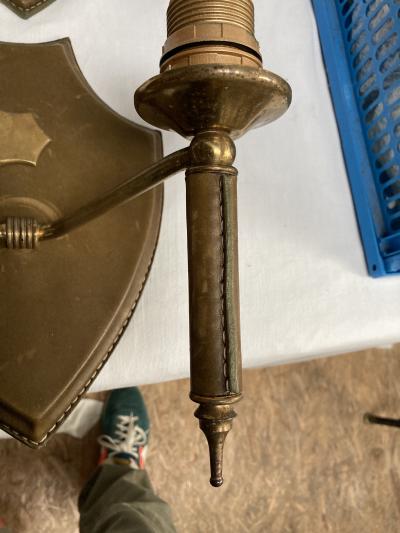 Jacques Adnet Pair of 1950s Stitched leather sconces by Jacques Adnet