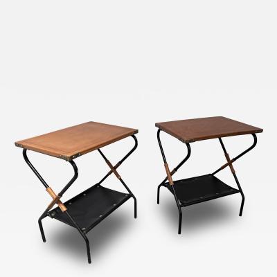 Jacques Adnet Pair of 1950s Two Tone Stitched Leather Tables