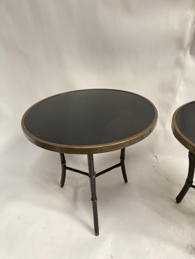 Jacques Adnet Pair of 1950s stitched leather side Tables By Jacques Adnet