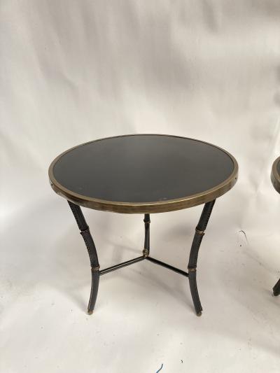 Jacques Adnet Pair of 1950s stitched leather side Tables By Jacques Adnet