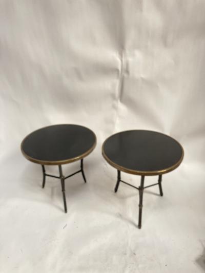 Jacques Adnet Pair of 1950s stitched leather side Tables By Jacques Adnet