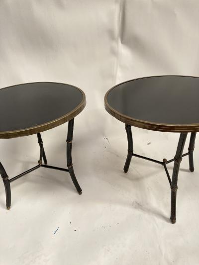 Jacques Adnet Pair of 1950s stitched leather side Tables By Jacques Adnet