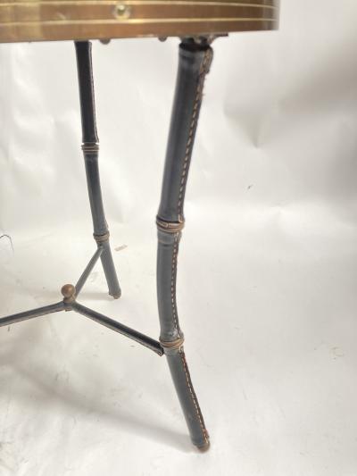 Jacques Adnet Pair of 1950s stitched leather side Tables By Jacques Adnet