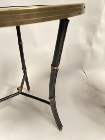 Jacques Adnet Pair of 1950s stitched leather side Tables By Jacques Adnet