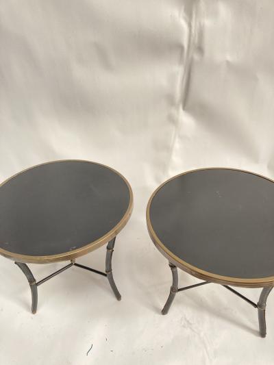 Jacques Adnet Pair of 1950s stitched leather side Tables By Jacques Adnet