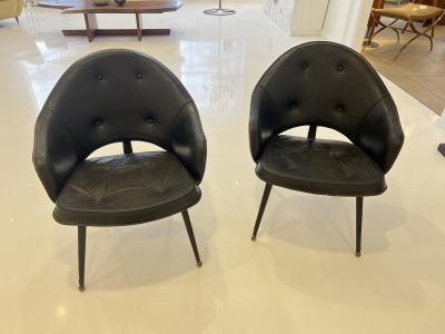 Jacques Adnet Pair of Black stitched Leather Chairs