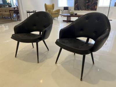 Jacques Adnet Pair of Black stitched Leather Chairs