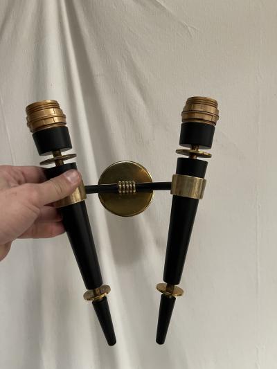 Jacques Adnet Pair of French 1950s wall lights