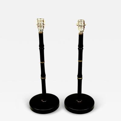 Jacques Adnet Pair of French Faux Bamboo Table Lamps from a Design by Jacques Adnet