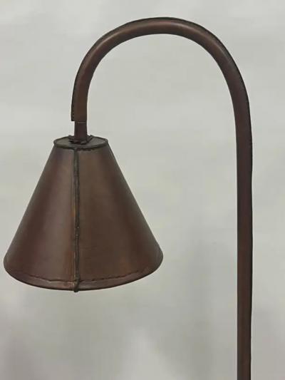 Jacques Adnet Pair of French Mid Century Hand Stitched Leather Floor Lamps by Jacques Adnet