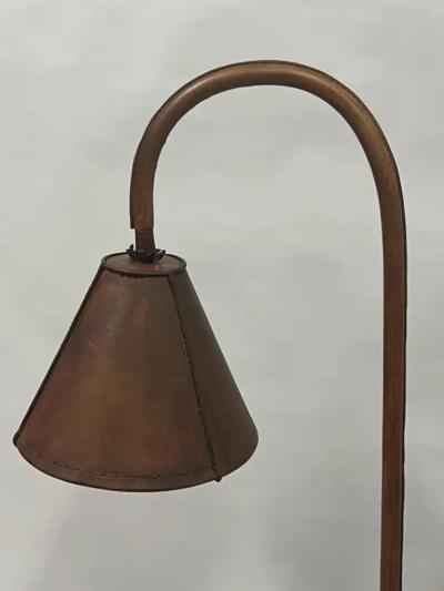 Jacques Adnet Pair of French Mid Century Hand Stitched Leather Floor Lamps by Jacques Adnet