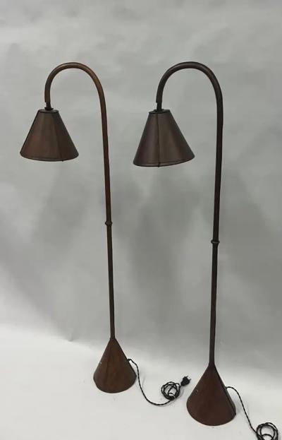 Jacques Adnet Pair of French Mid Century Hand Stitched Leather Floor Lamps by Jacques Adnet