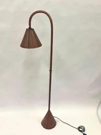 Jacques Adnet Pair of French Mid Century Hand Stitched Leather Floor Lamps by Jacques Adnet