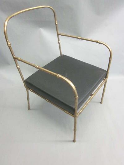 Jacques Adnet Pair of French Mid Century Modern Faux Bamboo Armchairs Style Jacques Adnet