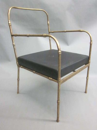 Jacques Adnet Pair of French Mid Century Modern Faux Bamboo Armchairs Style Jacques Adnet