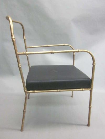 Jacques Adnet Pair of French Mid Century Modern Faux Bamboo Armchairs Style Jacques Adnet